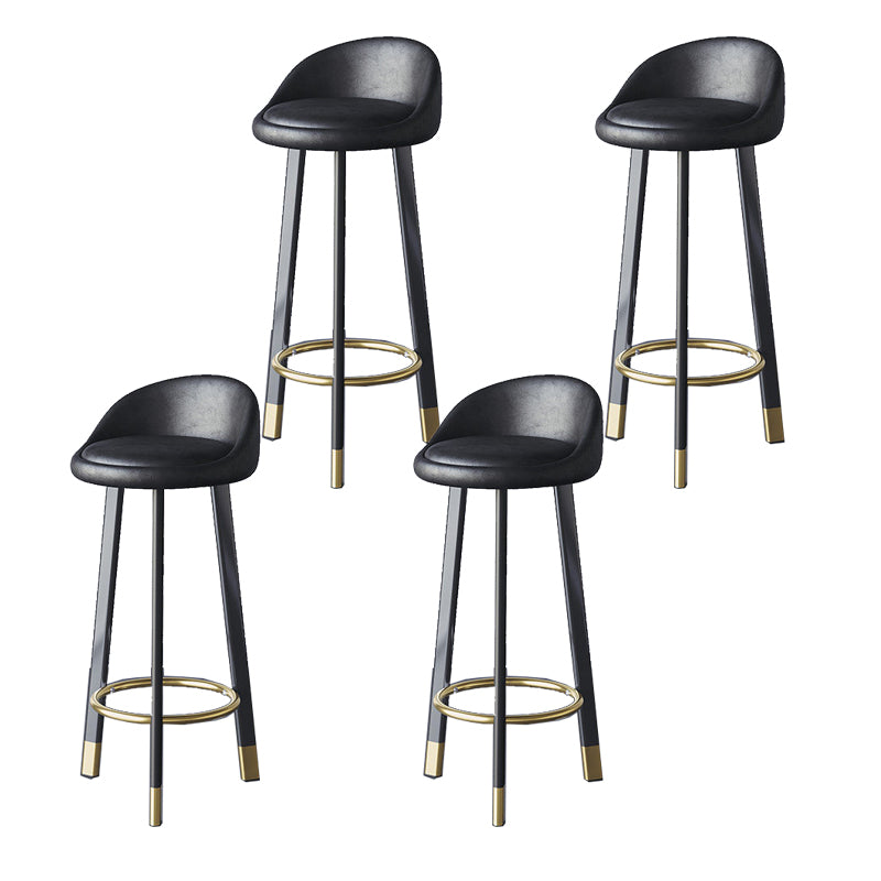 Glam Metal Barstool Faux Leather Footrest Stool in Matte Finsih for Indoor