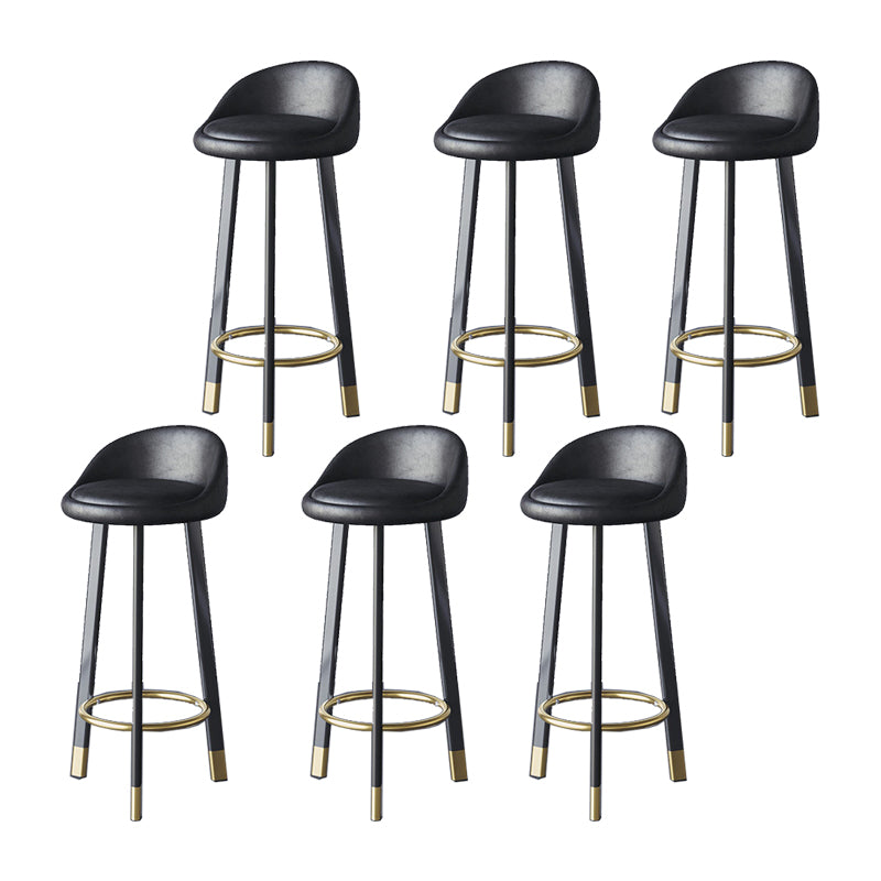 Glam Metal Barstool Faux Leather Footrest Stool in Matte Finsih for Indoor