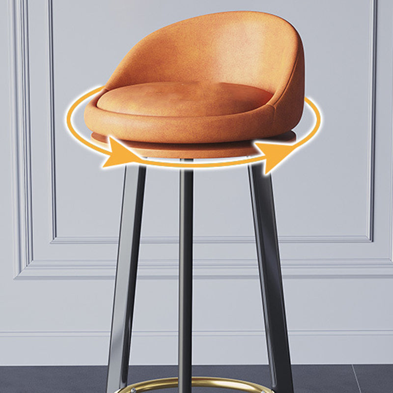 Glam Metal Barstool Faux Leather Footrest Stool in Matte Finsih for Indoor