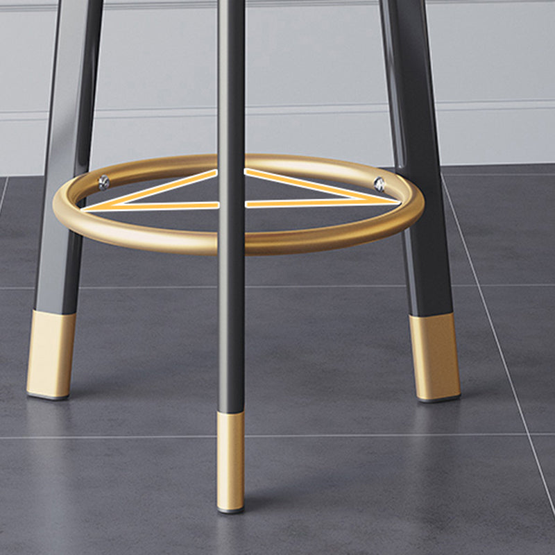 Glam Metal Barstool Faux Leather Footrest Stool in Matte Finsih for Indoor