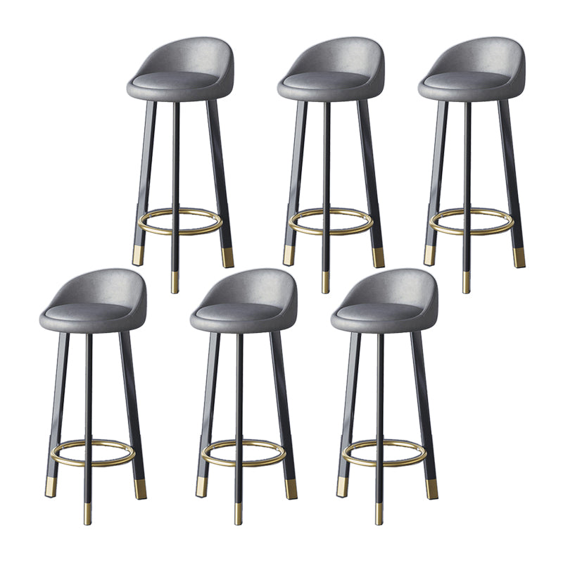 Glam Metal Barstool Faux Leather Footrest Stool in Matte Finsih for Indoor