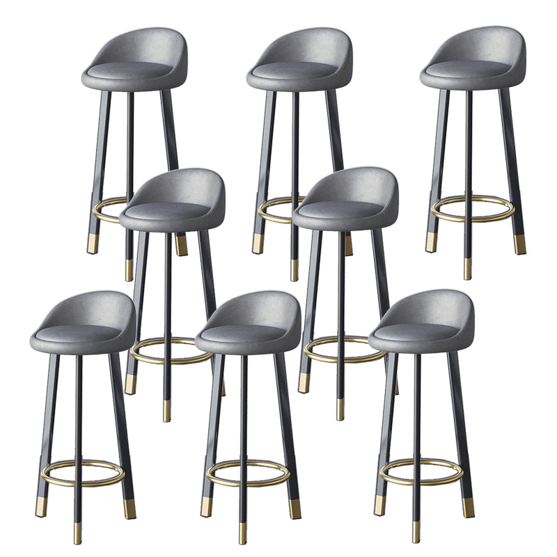 Glam Metal Barstool Faux Leather Footrest Stool in Matte Finsih for Indoor