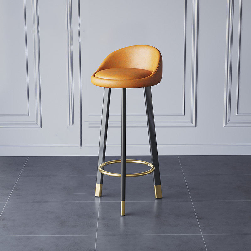 Glam Metal Barstool Faux Leather Footrest Stool in Matte Finsih for Indoor