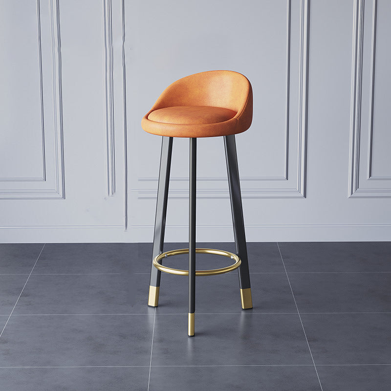 Glam Metal Barstool Faux Leather Footrest Stool in Matte Finsih for Indoor