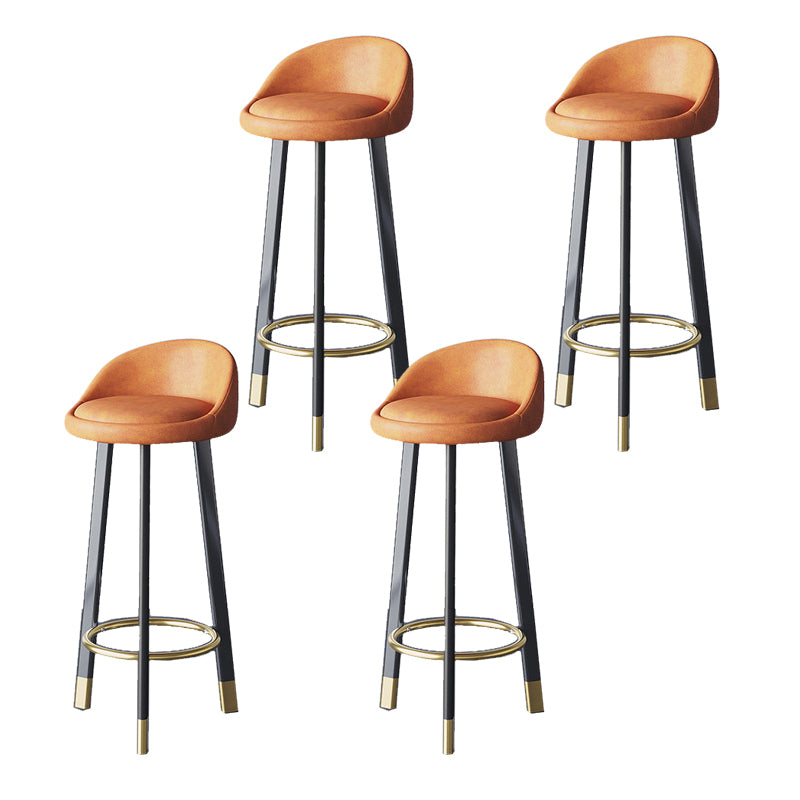 Glam Metal Barstool Faux Leather Footrest Stool in Matte Finsih for Indoor