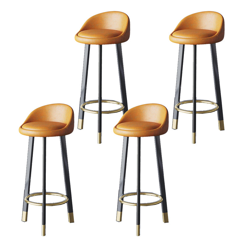 Glam Metal Barstool Faux Leather Footrest Stool in Matte Finsih for Indoor