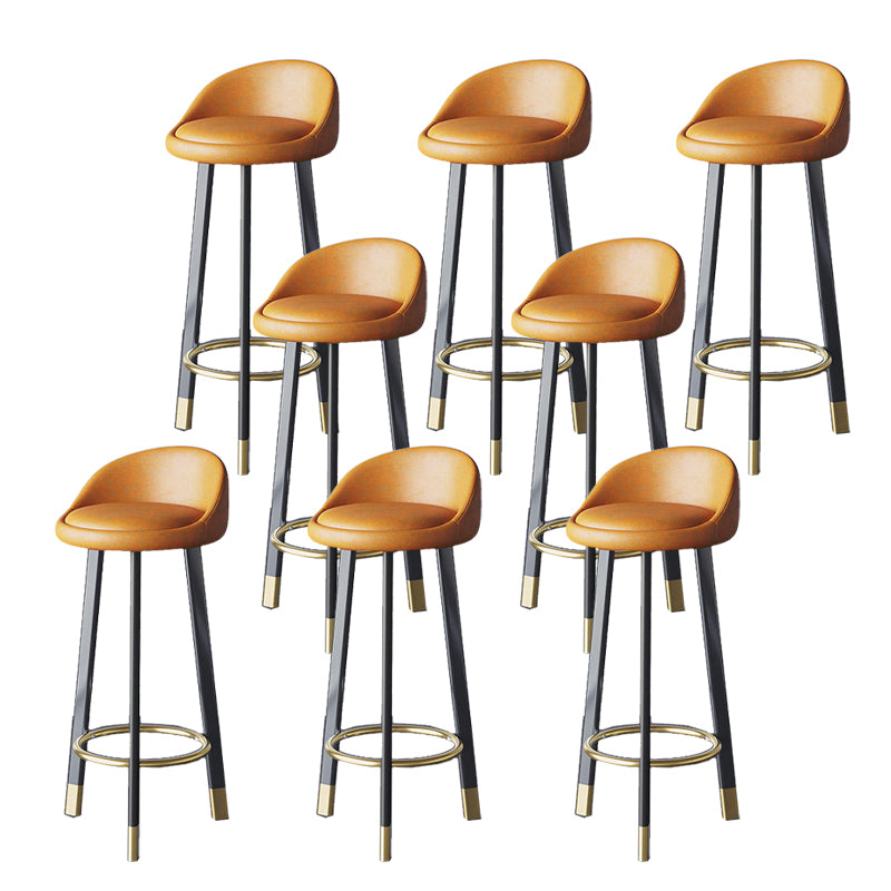 Glam Metal Barstool Faux Leather Footrest Stool in Matte Finsih for Indoor