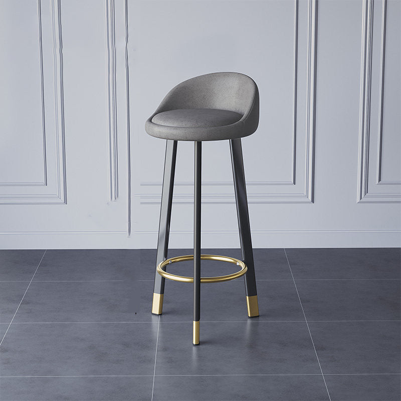 Glam Metal Barstool Faux Leather Footrest Stool in Matte Finsih for Indoor