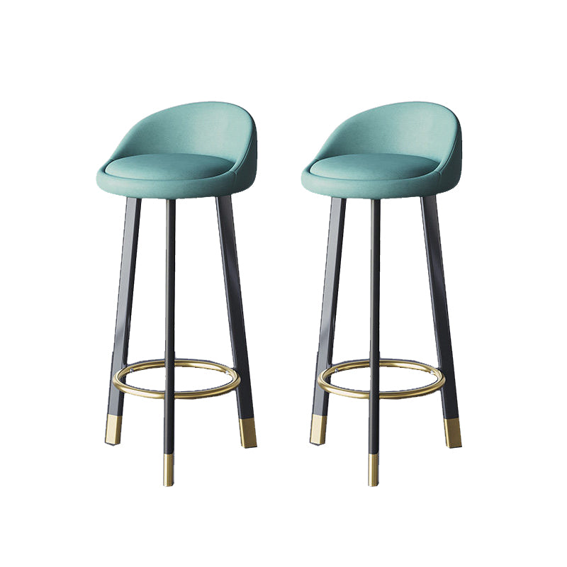 Glam Metal Barstool Faux Leather Footrest Stool in Matte Finsih for Indoor