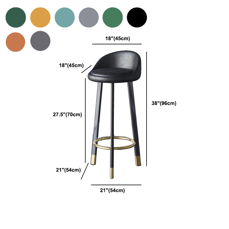 Glam Metal Barstool Faux Leather Footrest Stool in Matte Finsih for Indoor