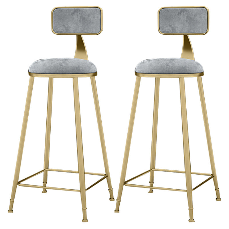 Glam Backrest Counter Stool Iron Bar Stool with Velvet Cushion and Pedal for Kitchen