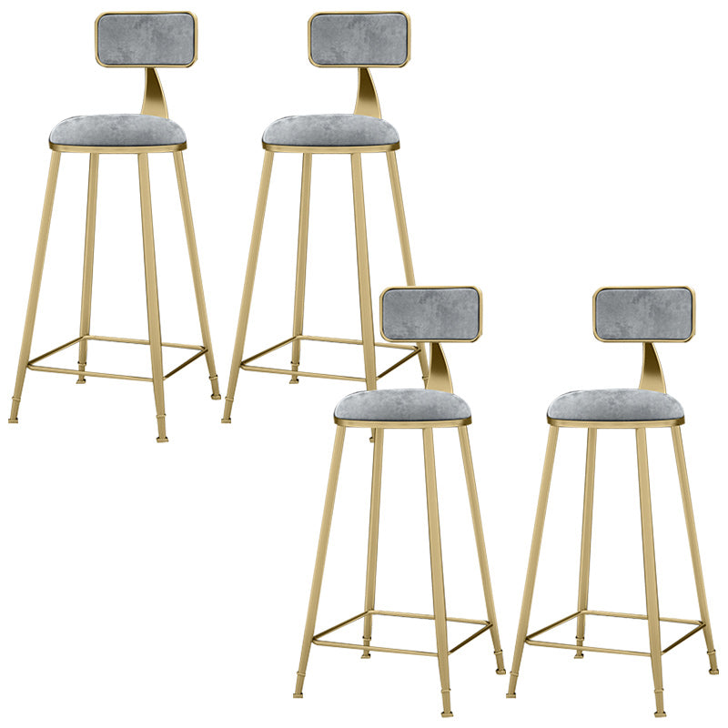 Glam Backrest Counter Stool Iron Bar Stool with Velvet Cushion and Pedal for Kitchen