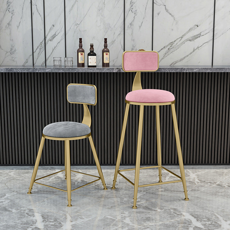 Glam Backrest Counter Stool Iron Bar Stool with Velvet Cushion and Pedal for Kitchen