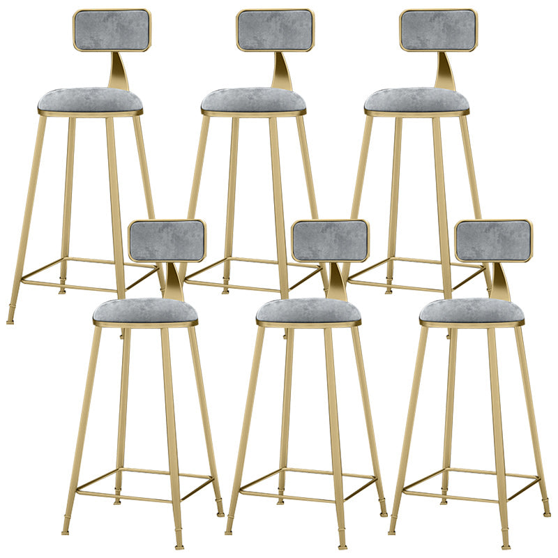 Glam Backrest Counter Stool Iron Bar Stool with Velvet Cushion and Pedal for Kitchen