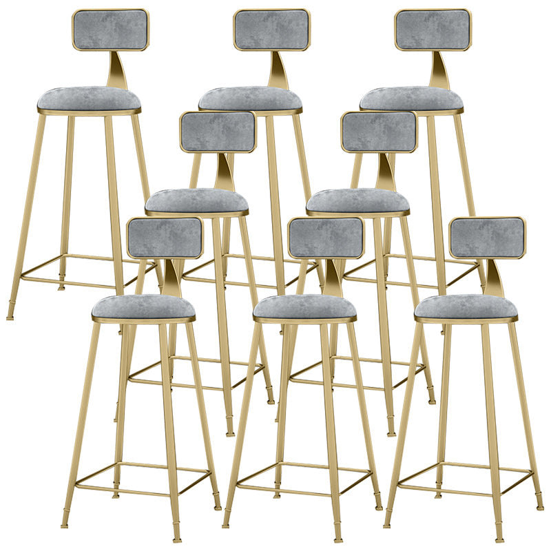 Glam Backrest Counter Stool Iron Bar Stool with Velvet Cushion and Pedal for Kitchen