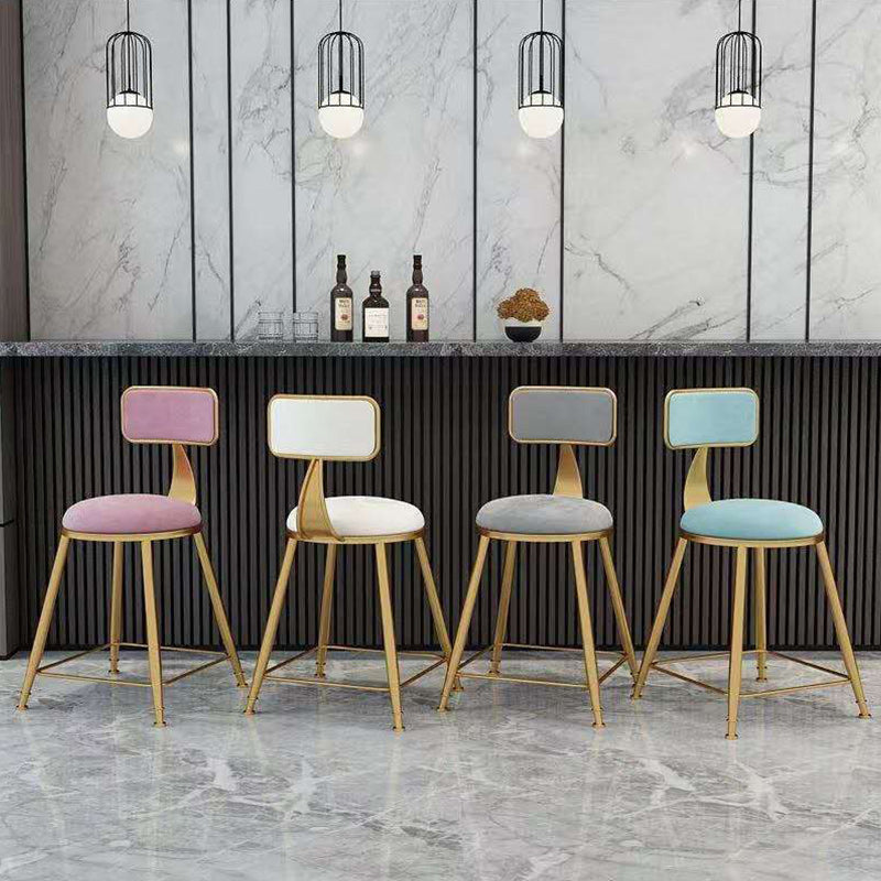 Glam Backrest Counter Stool Iron Bar Stool with Velvet Cushion and Pedal for Kitchen