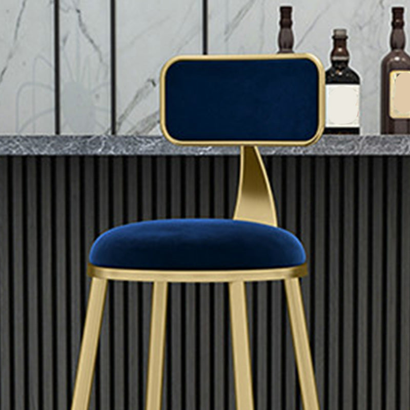 Glam Backrest Counter Stool Iron Bar Stool with Velvet Cushion and Pedal for Kitchen