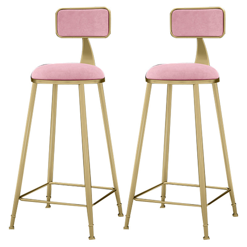 Glam Backrest Counter Stool Iron Bar Stool with Velvet Cushion and Pedal for Kitchen