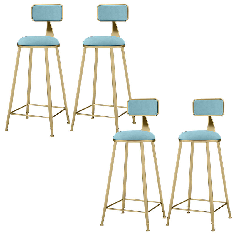 Glam Backrest Counter Stool Iron Bar Stool with Velvet Cushion and Pedal for Kitchen