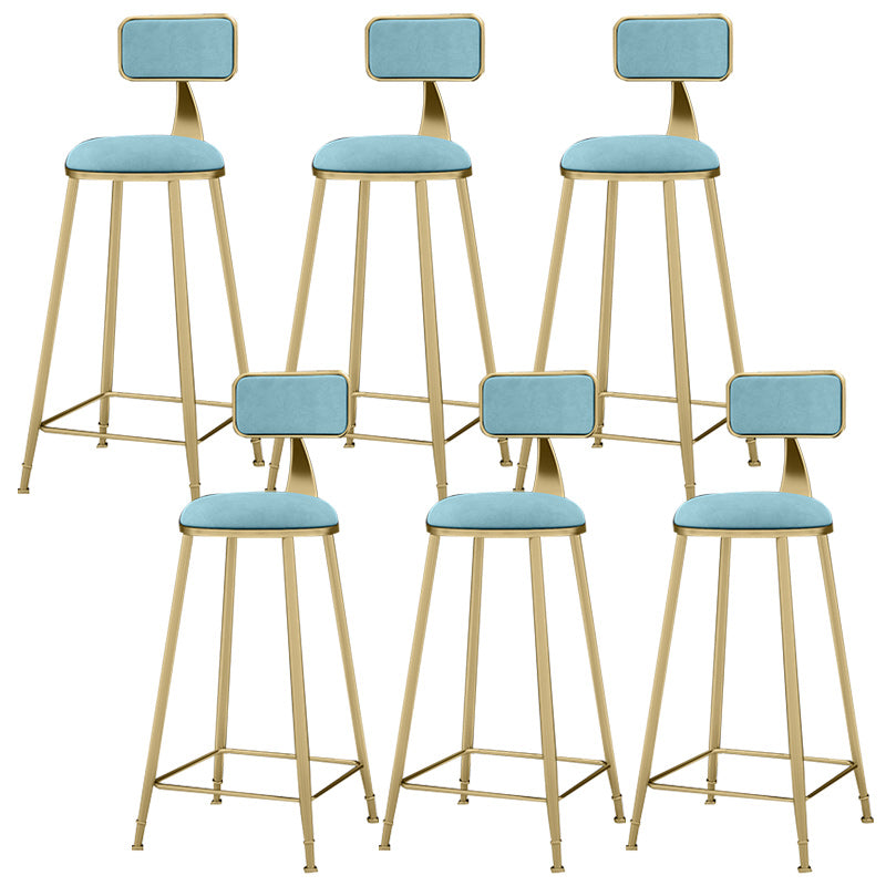 Glam Backrest Counter Stool Iron Bar Stool with Velvet Cushion and Pedal for Kitchen