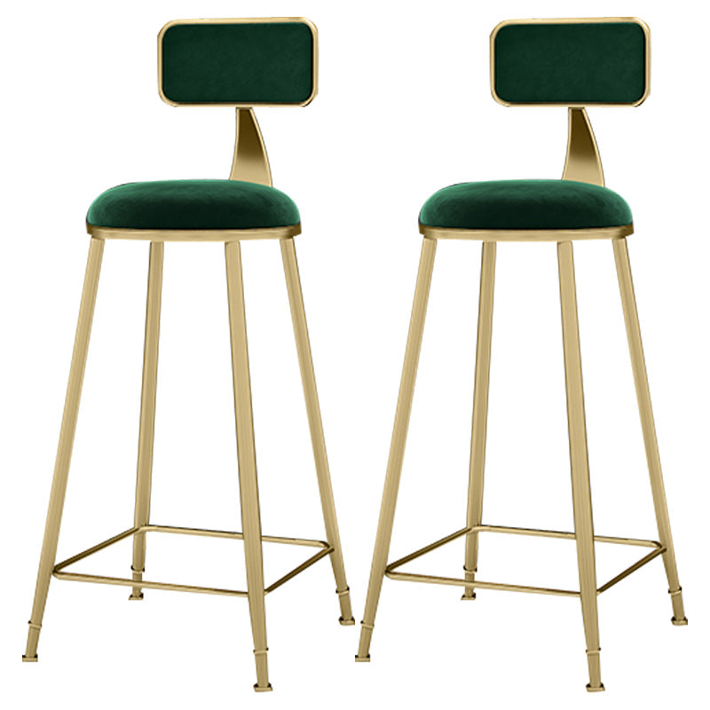 Glam Backrest Counter Stool Iron Bar Stool with Velvet Cushion and Pedal for Kitchen