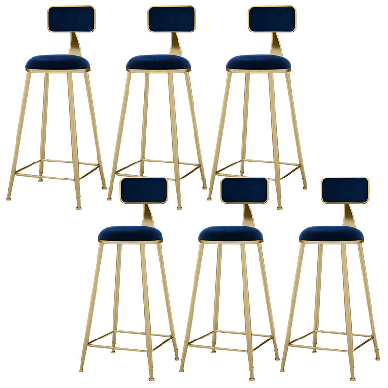 Glam Backrest Counter Stool Iron Bar Stool with Velvet Cushion and Pedal for Kitchen