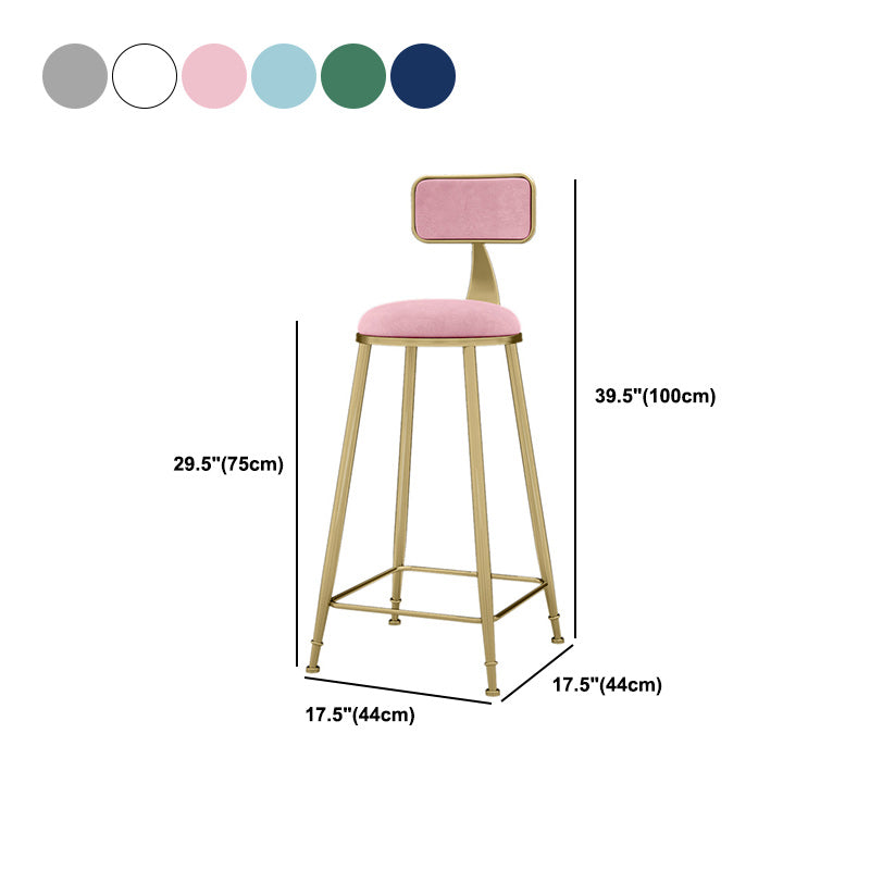 Glam Backrest Counter Stool Iron Bar Stool with Velvet Cushion and Pedal for Kitchen