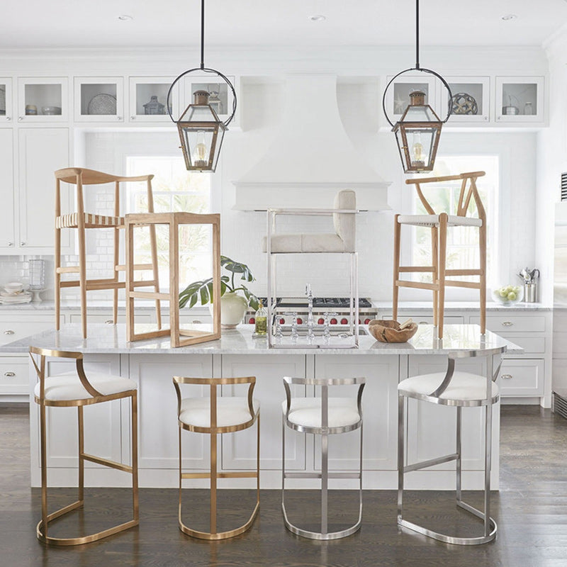 Glam Metal Barstool Fabric Upholstered Counter Stool in Matte Finish for Indoor