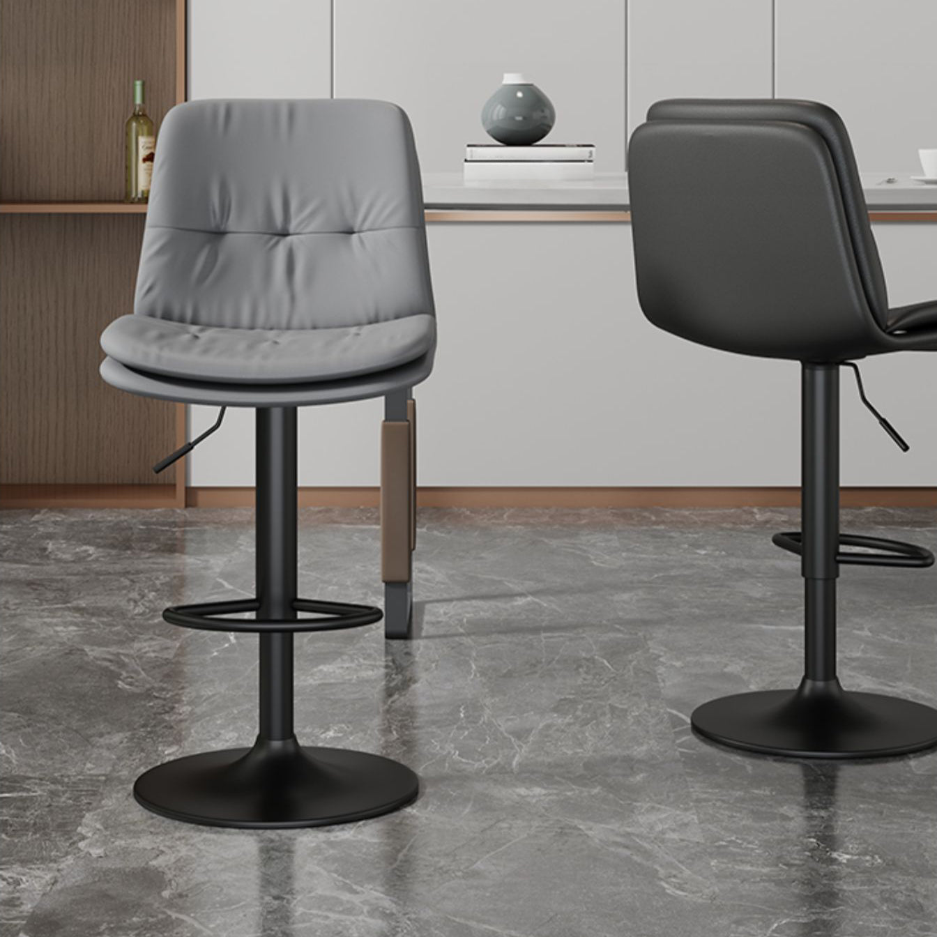 Contemporary PU Leather Counter Stool Turntable Fabric Cushion in Matte Finish