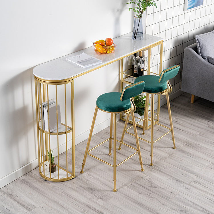 Glam Metal Barstool Fabric Cushion Velvet Stool in Matte Finish for Indoor