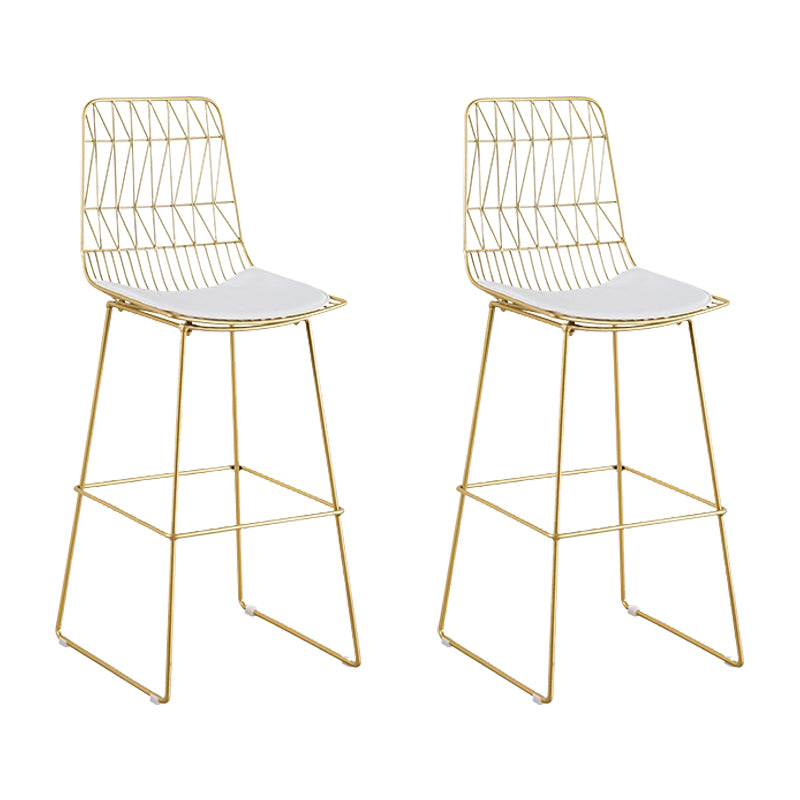 Glam Metal Barstool Fabric Cushion Velvet Stool in Matte Finish for Indoor