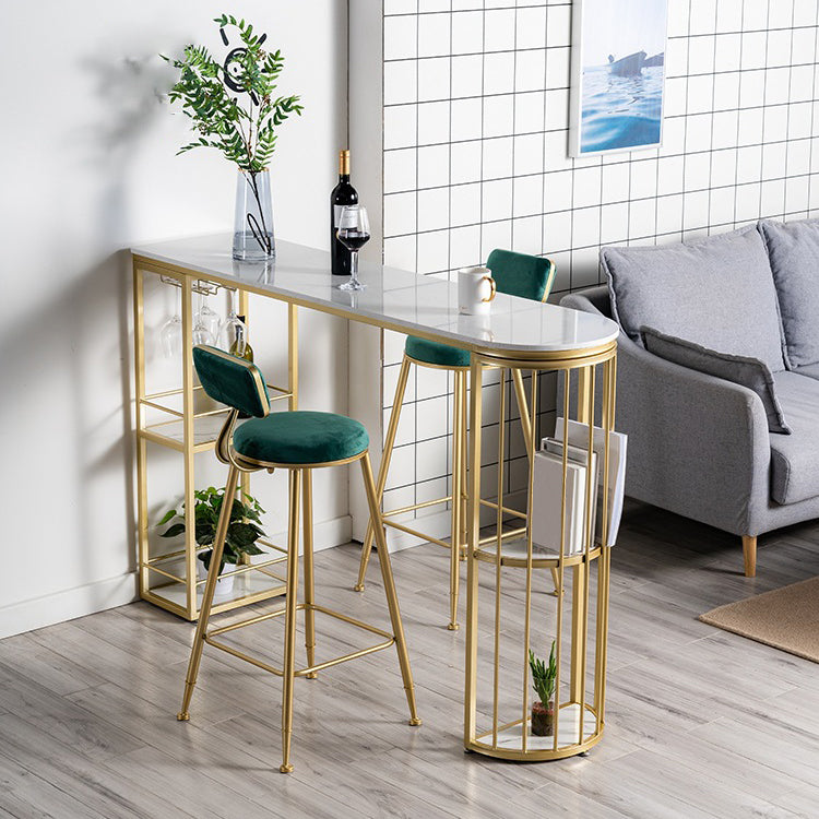 Glam Metal Barstool Fabric Cushion Velvet Stool in Matte Finish for Indoor