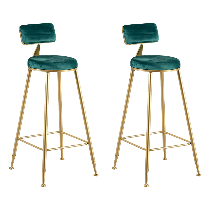 Glam Metal Barstool Fabric Cushion Velvet Stool in Matte Finish for Indoor