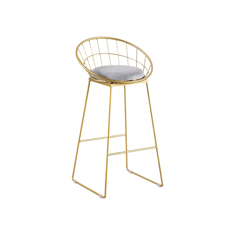 Glam Metal Barstool Fabric Cushion Velvet Stool in Matte Finish for Indoor