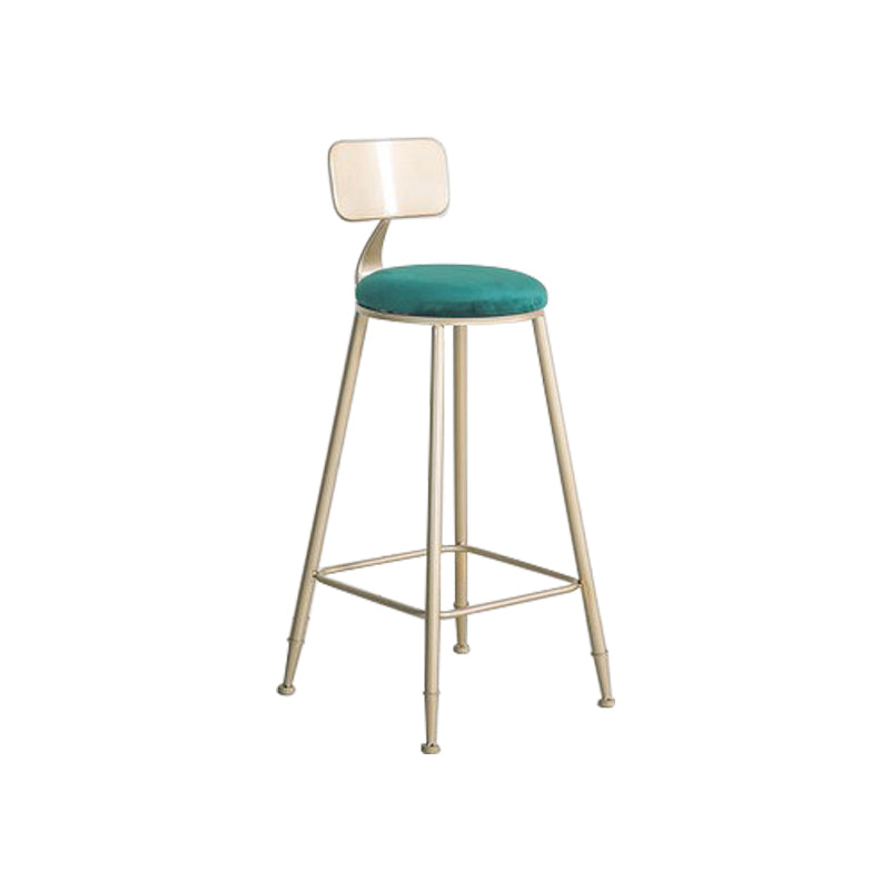 Glam Metal Barstool Fabric Cushion Velvet Stool in Matte Finish for Indoor