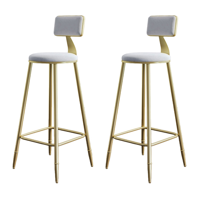 Glam Style Backrest Counter Stool Iron Kitchen Bar Stool with Velvet Cushion and Pedal