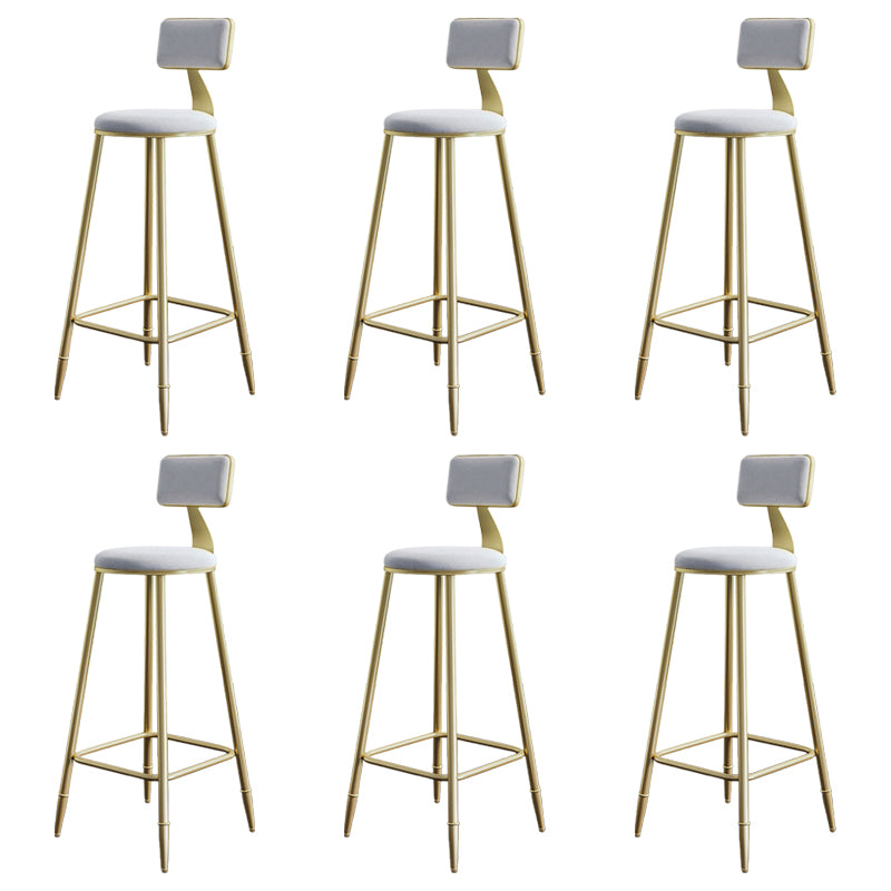 Glam Style Backrest Counter Stool Iron Kitchen Bar Stool with Velvet Cushion and Pedal