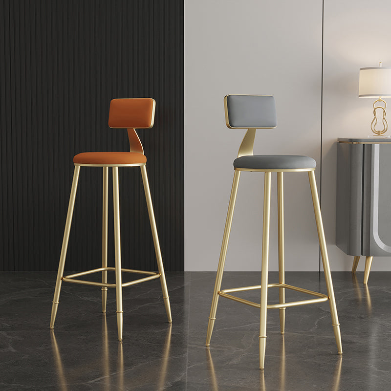 Glam Style Backrest Counter Stool Iron Kitchen Bar Stool with Velvet Cushion and Pedal