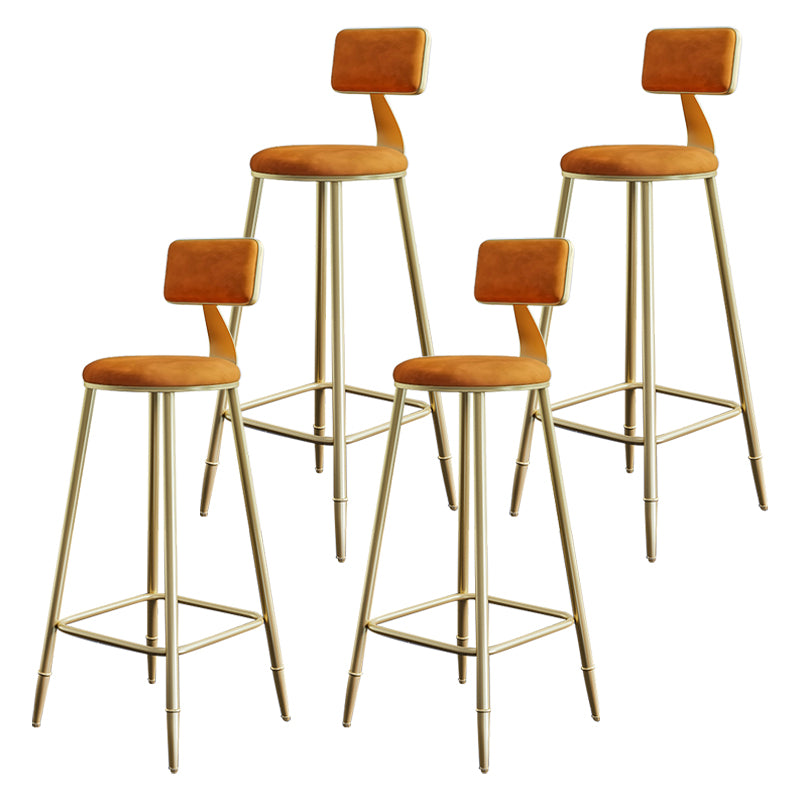 Glam Style Backrest Counter Stool Iron Kitchen Bar Stool with Velvet Cushion and Pedal