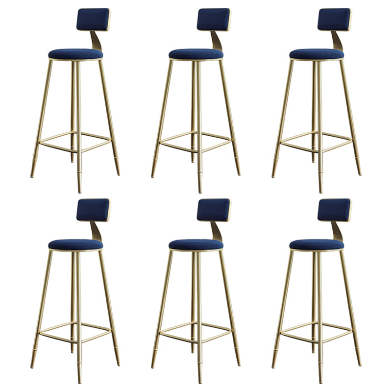 Glam Style Backrest Counter Stool Iron Kitchen Bar Stool with Velvet Cushion and Pedal