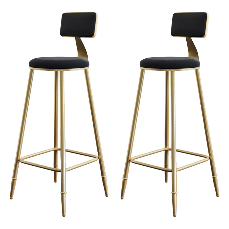 Glam Style Backrest Counter Stool Iron Kitchen Bar Stool with Velvet Cushion and Pedal