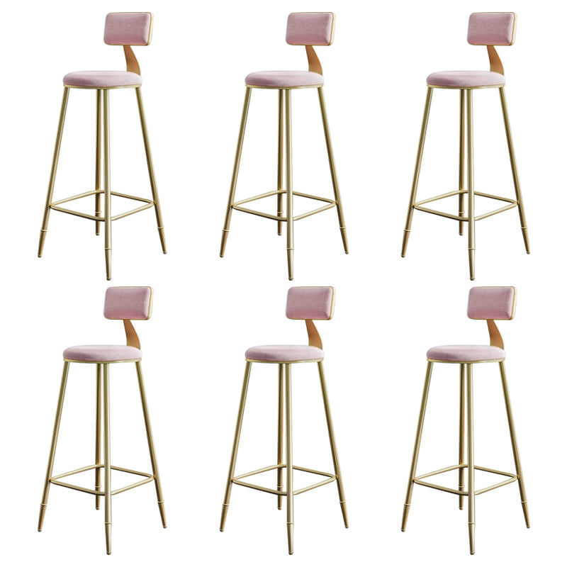 Glam Style Backrest Counter Stool Iron Kitchen Bar Stool with Velvet Cushion and Pedal