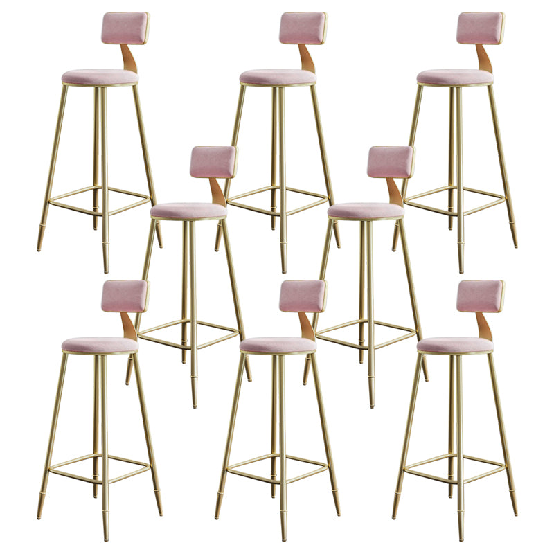 Glam Style Backrest Counter Stool Iron Kitchen Bar Stool with Velvet Cushion and Pedal