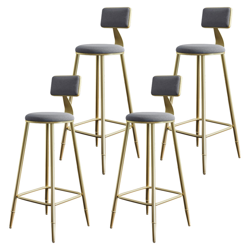 Glam Style Backrest Counter Stool Iron Kitchen Bar Stool with Velvet Cushion and Pedal