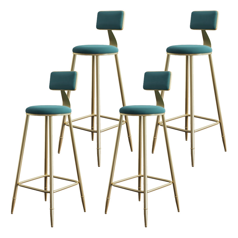 Glam Style Backrest Counter Stool Iron Kitchen Bar Stool with Velvet Cushion and Pedal