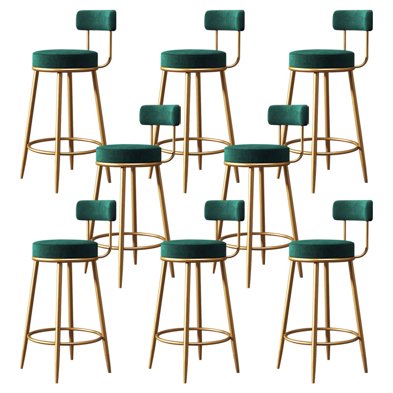 Glam Armless Backrest Counter Stool Iron Bar Stool with Cushion and Pedal for Cashier