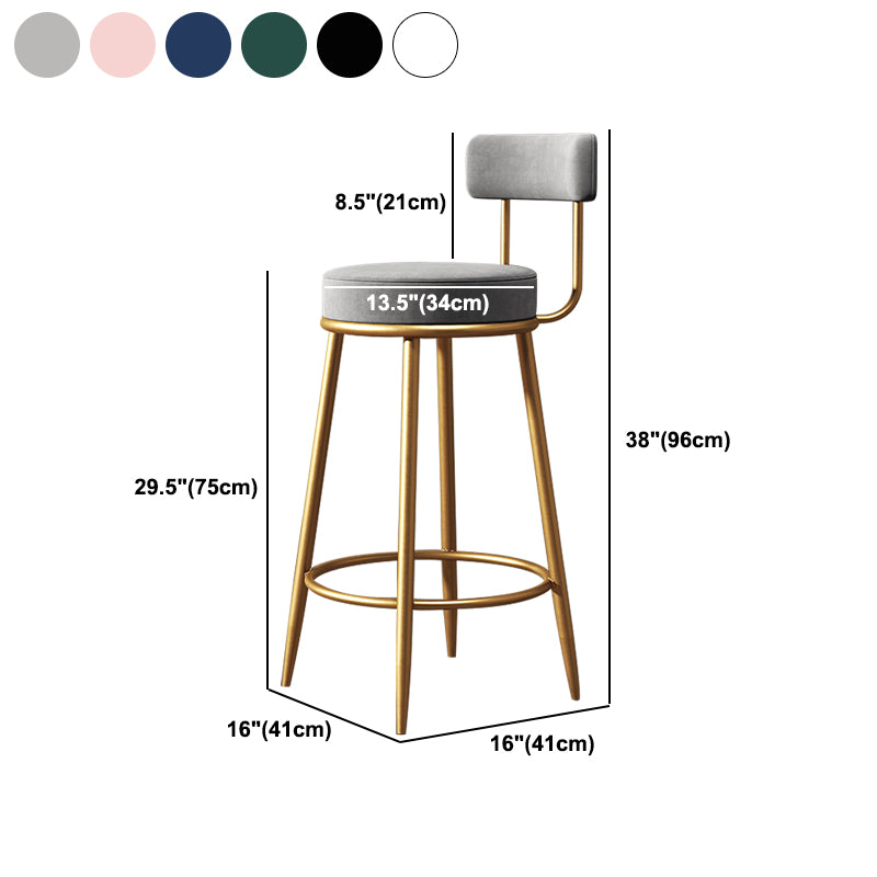Glam Armless Backrest Counter Stool Iron Bar Stool with Cushion and Pedal for Cashier
