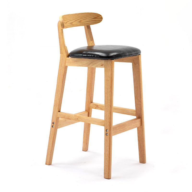 Modern Armless Backrest Counter Stool Rubber Wood Cafe Bar Stool with Seat and Pedal