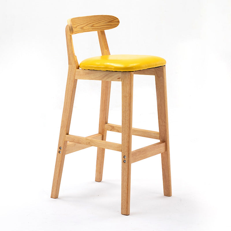 Modern Armless Backrest Counter Stool Rubber Wood Cafe Bar Stool with Seat and Pedal