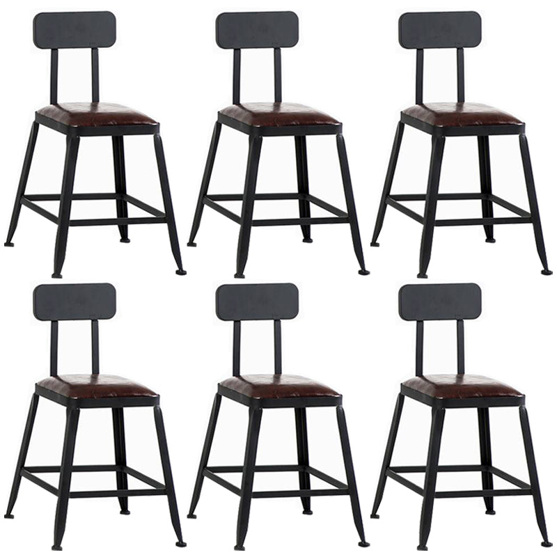 Industrial Armless Counter Stool Iron Bar Stool with Leather Cushion and Pedal for Cafe
